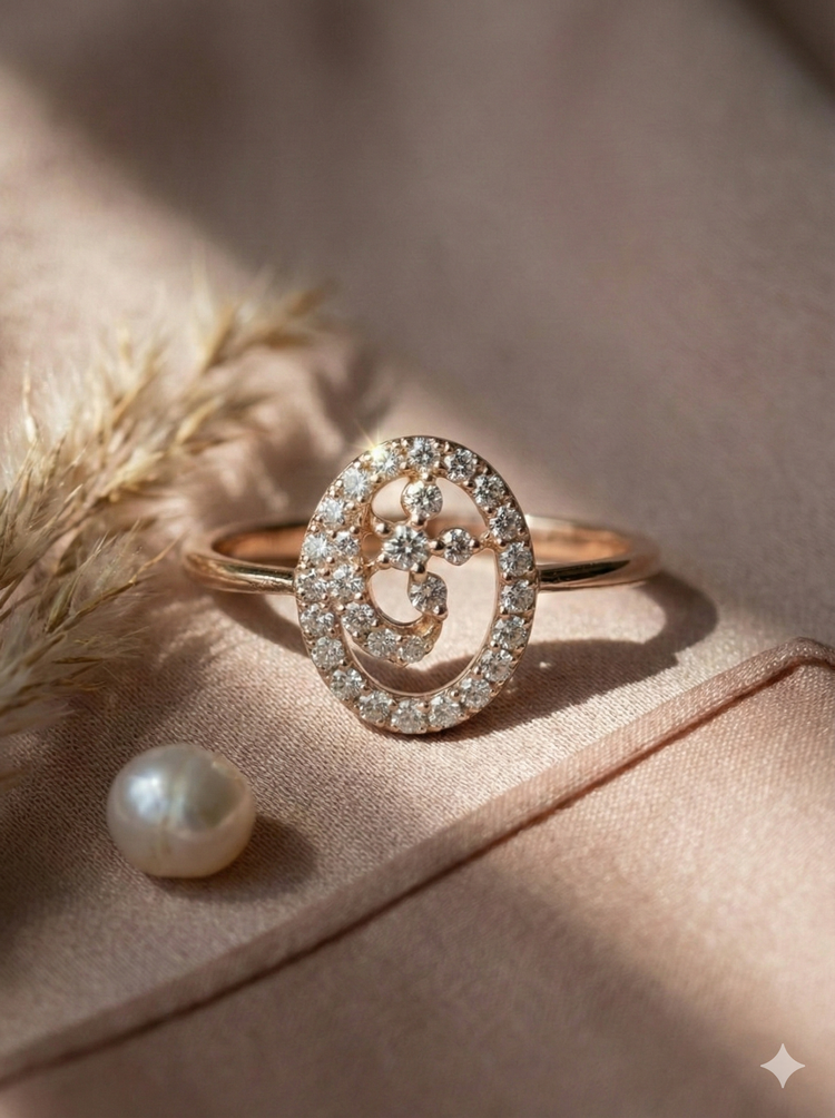 The Rose Gold Diamond Oval Om Symbol Ring
