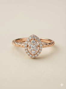 The Rose Gold Marquise Cluster Diamond Ring with Textured Band