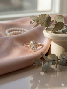 The Rose Gold Marquise Cluster Diamond Ring with Textured Band