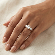 The Rose Gold Emerald & Pear Diamond Three-Stone Ring