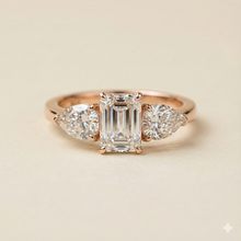 The Rose Gold Emerald & Pear Diamond Three-Stone Ring