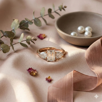 The Rose Gold Emerald & Pear Diamond Three-Stone Ring