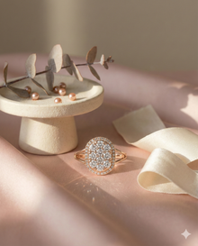 The Rose Gold Oval Cluster Halo Split Shank Ring