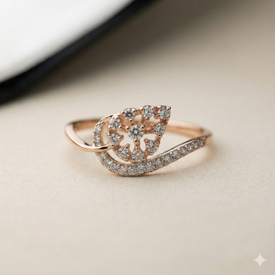 The Rose Gold Diamond Stylized Leaf Ring