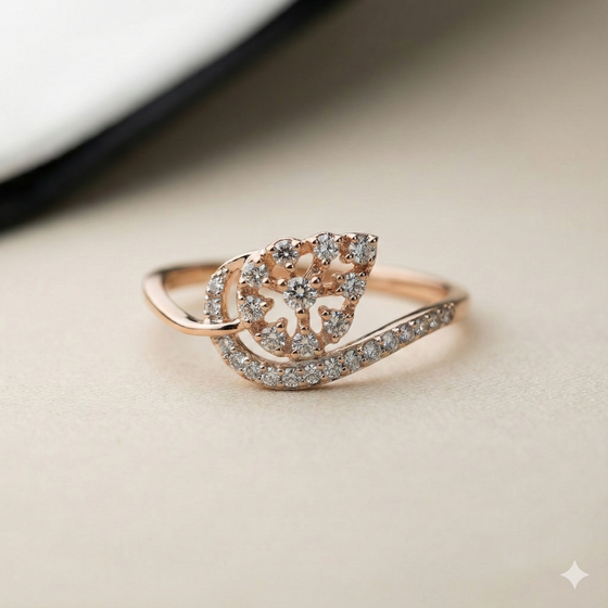 The Rose Gold Diamond Stylized Leaf Ring