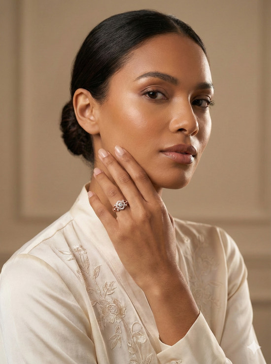The Rose Gold Geometric Open-Work Diamond Ring