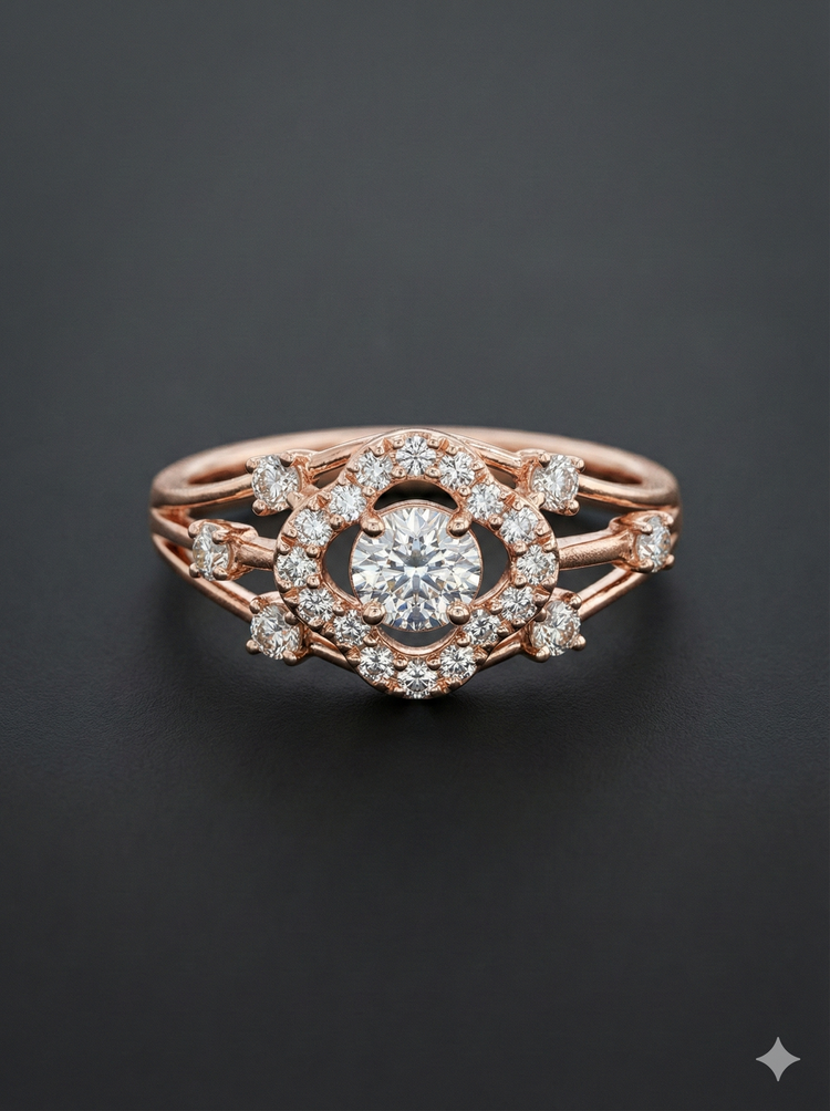 The Rose Gold Geometric Open-Work Diamond Ring