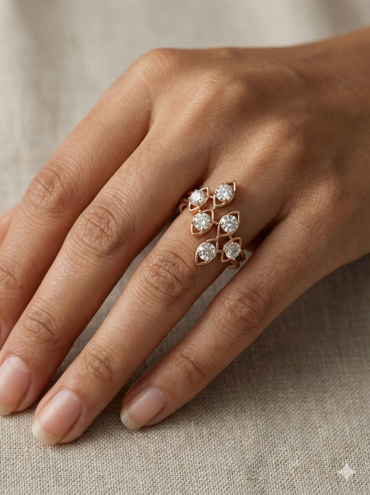 The Rose Gold Geometric Diamond Leaf Cluster Ring