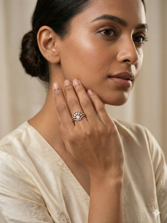 The Rose Gold Diamond Teardrop Fan Tiara Ring