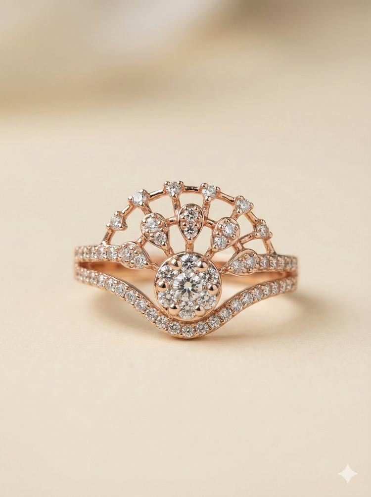 The Rose Gold Diamond Teardrop Fan Tiara Ring