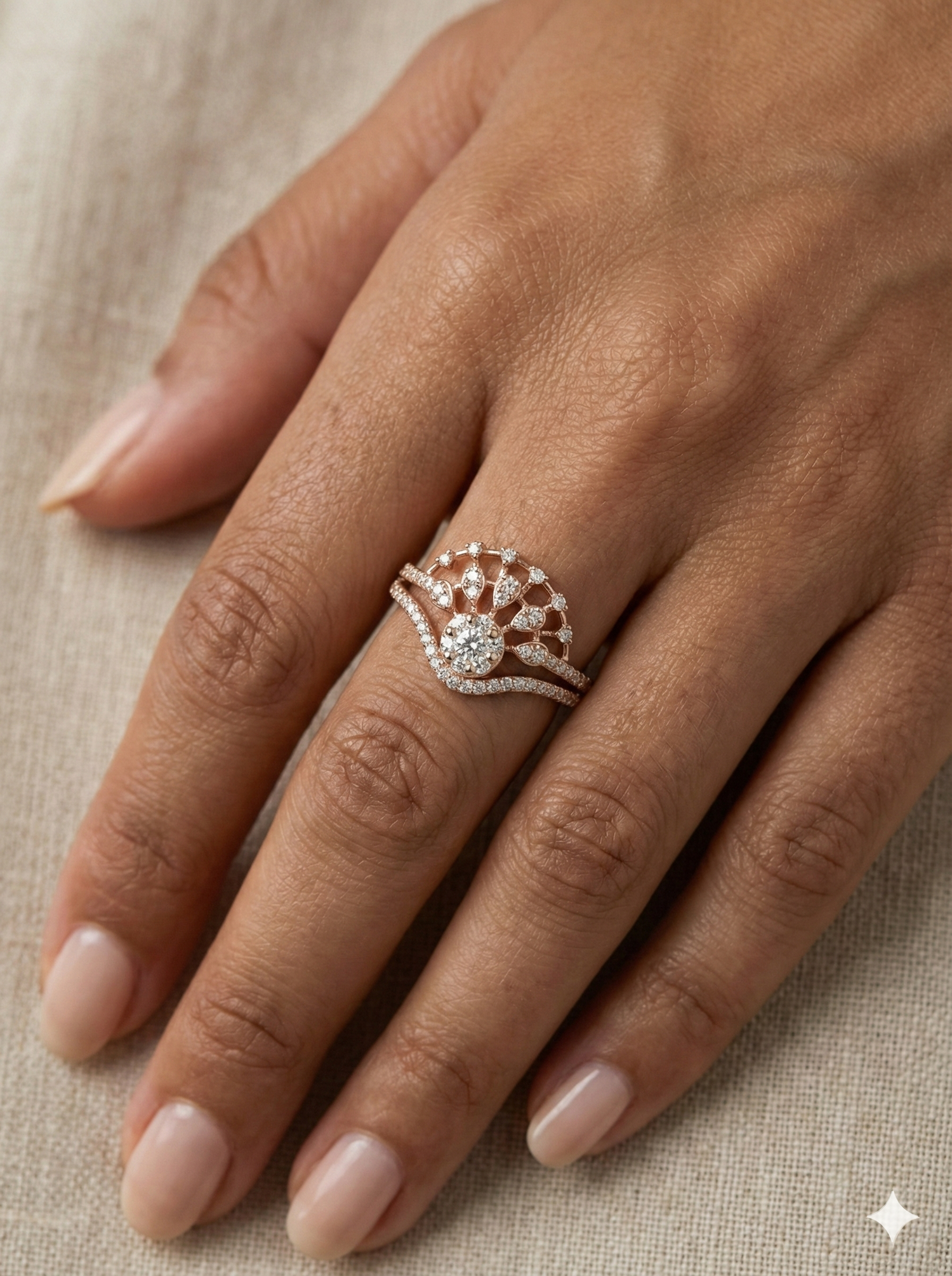 The Rose Gold Diamond Teardrop Fan Tiara Ring