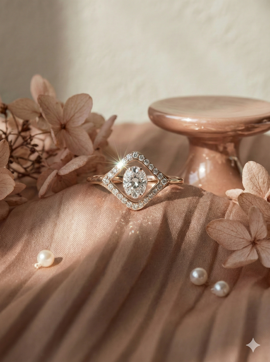 The Rose Gold Geometric Oval Floating Diamond Ring