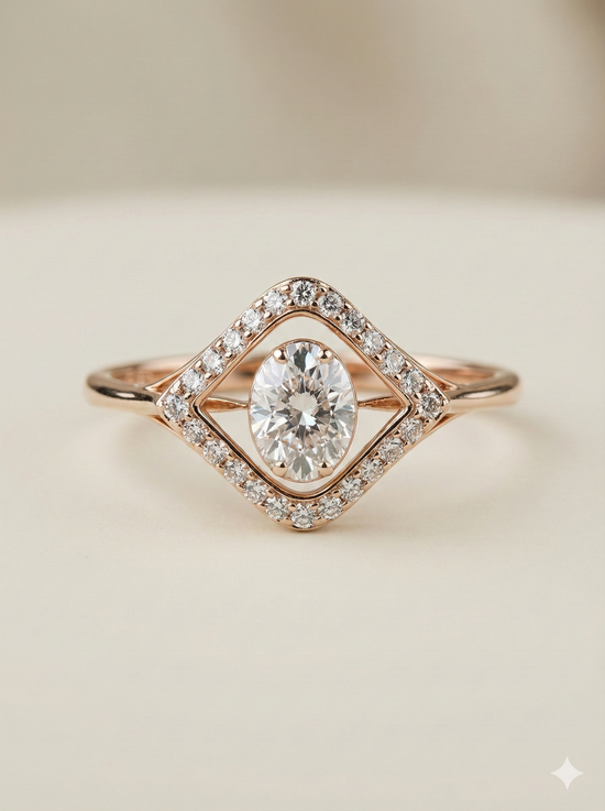The Rose Gold Geometric Oval Floating Diamond Ring