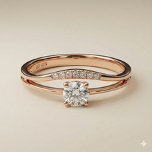 The Rose Gold Round Diamond Solitaire Ring with Pave Bridge