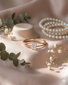 The Rose Gold Round Diamond Solitaire Ring with Pave Bridge