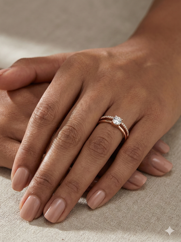 The Rose Gold Double Band Illusion Solitaire Ring