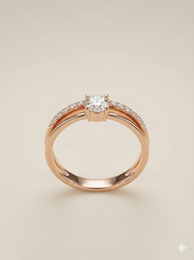 The Rose Gold Double Band Illusion Solitaire Ring