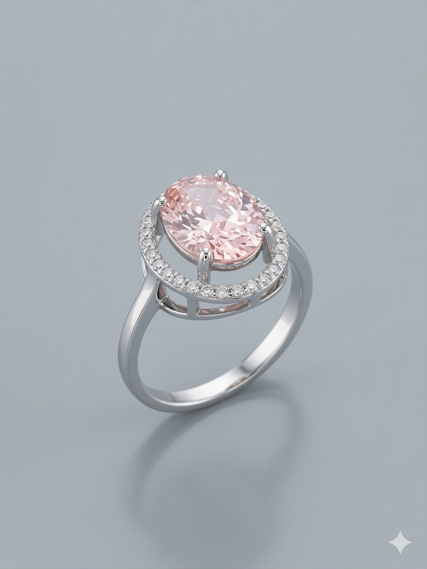 The Enchanting Oval Peachy-Pink Morganite Halo Ring
