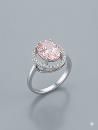 The Enchanting Oval Peachy-Pink Morganite Halo Ring