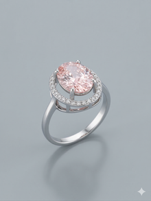 The Enchanting Oval Peachy-Pink Morganite Halo Ring