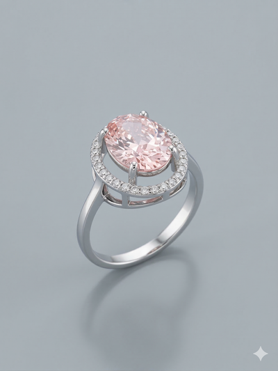 The Enchanting Oval Peachy-Pink Morganite Halo Ring