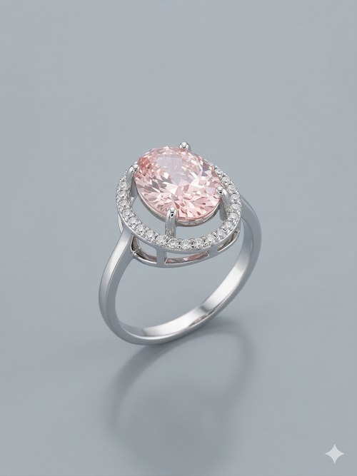 The Enchanting Oval Peachy-Pink Morganite Halo Ring