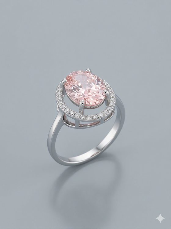 The Enchanting Oval Peachy-Pink Morganite Halo Ring