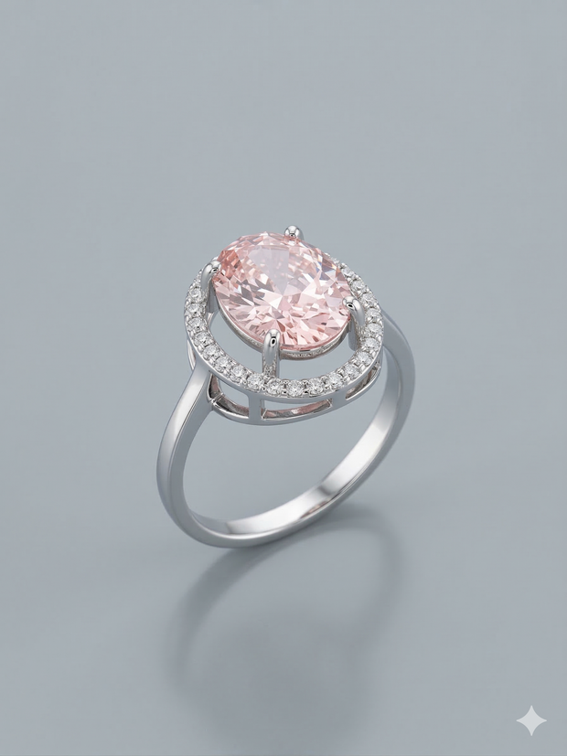 The Enchanting Oval Peachy-Pink Morganite Halo Ring