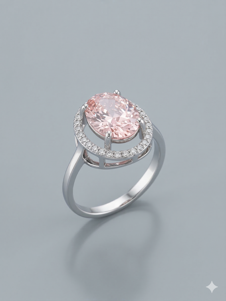The Enchanting Oval Peachy-Pink Morganite Halo Ring