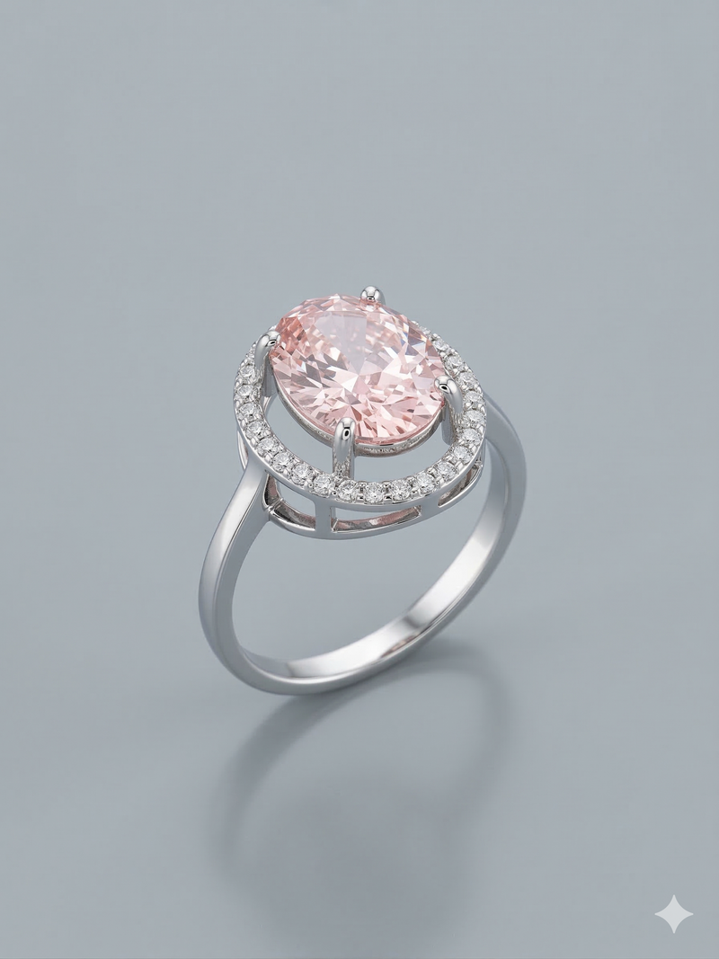 The Enchanting Oval Peachy-Pink Morganite Halo Ring