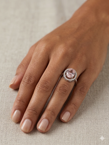 The Enchanting Oval Peachy-Pink Morganite Halo Ring