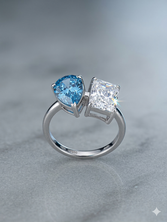 The Platinum Blue & White Toi et Moi Ring