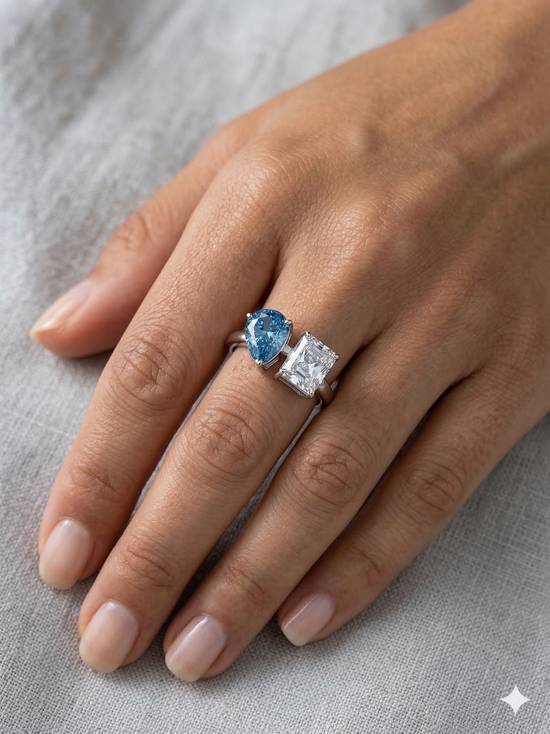 The Platinum Blue & White Toi et Moi Ring