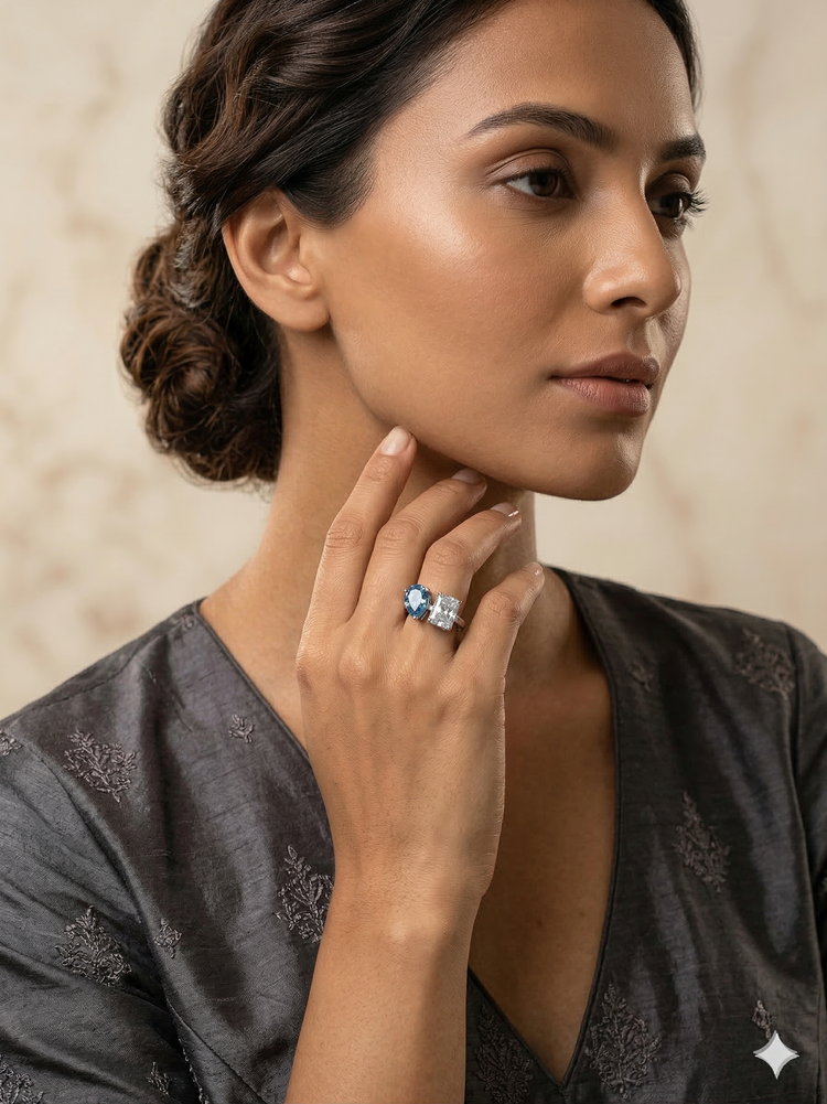 The Platinum Blue & White Toi et Moi Ring