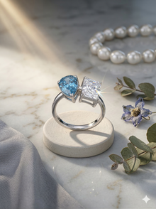 The Platinum Blue & White Toi et Moi Ring
