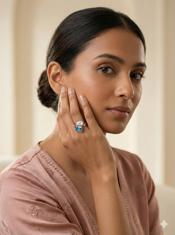 The Azure & Pear Toi et Moi Ring in Rose Gold