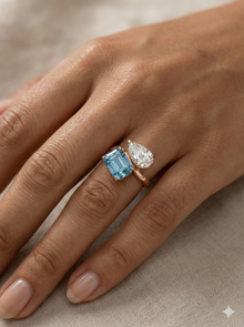 The Azure & Pear Toi et Moi Ring in Rose Gold