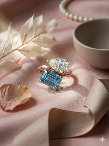 The Azure & Pear Toi et Moi Ring in Rose Gold