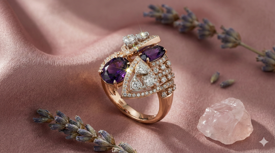 The Rose Gold Amethyst & Trillion Diamond Geometric Statement Ring