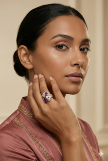 The Rose Gold Amethyst & Trillion Diamond Geometric Statement Ring