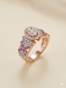 The Rose Gold Amethyst & Diamond Geometric X Band Ring