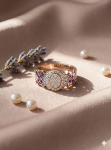 The Rose Gold Amethyst & Diamond Geometric X Band Ring