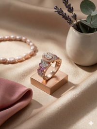 The Rose Gold Amethyst & Diamond Geometric X Band Ring
