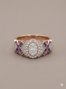 The Rose Gold Amethyst & Diamond Geometric X Band Ring