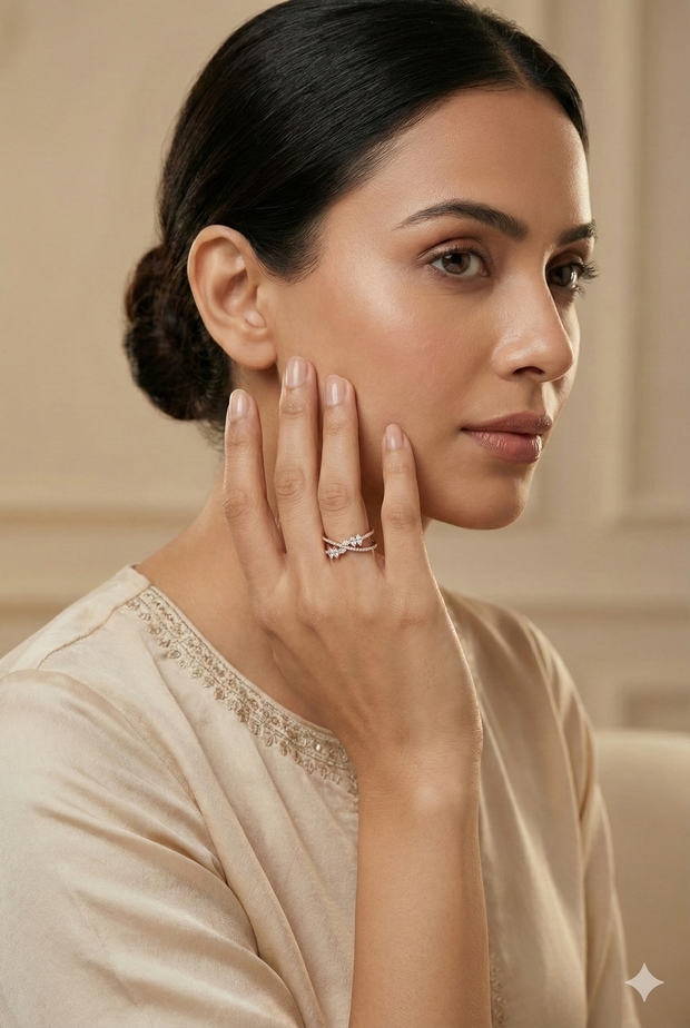 The Rose Gold Diamond Quatrefoil Geometric Band Ring