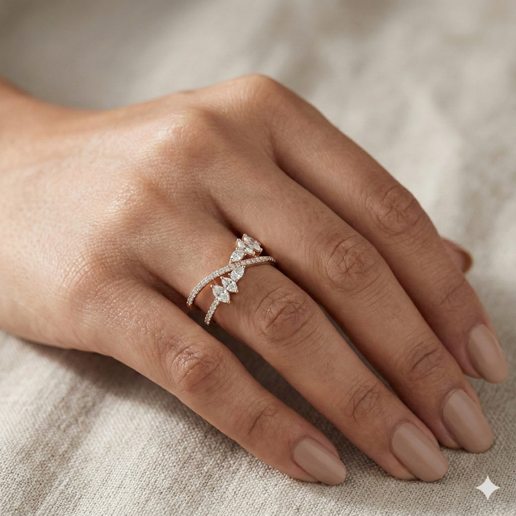 The Rose Gold Diamond Quatrefoil Geometric Band Ring