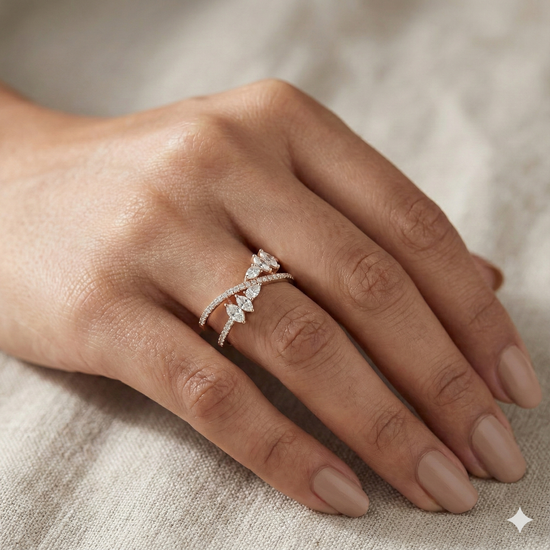 The Rose Gold Diamond Quatrefoil Geometric Band Ring