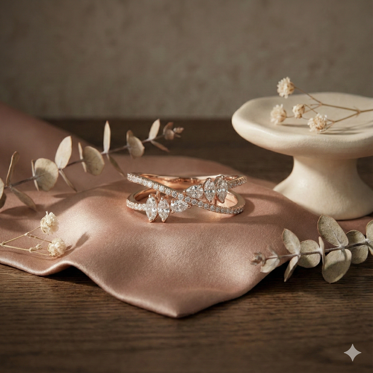 The Rose Gold Diamond Quatrefoil Geometric Band Ring