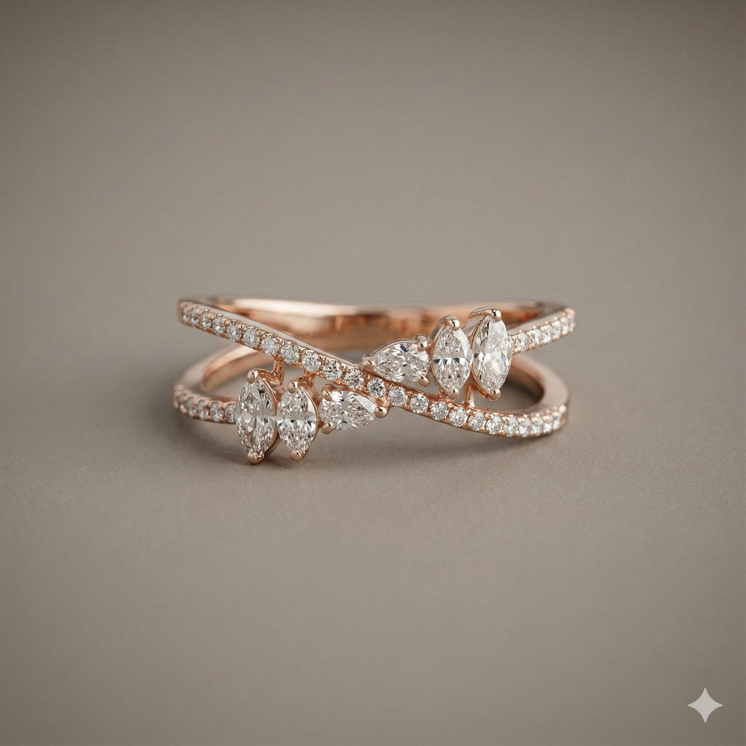 The Rose Gold Diamond Quatrefoil Geometric Band Ring