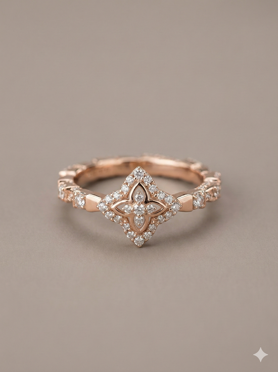 The Rose Gold Diamond Quatrefoil Geometric Band Ring